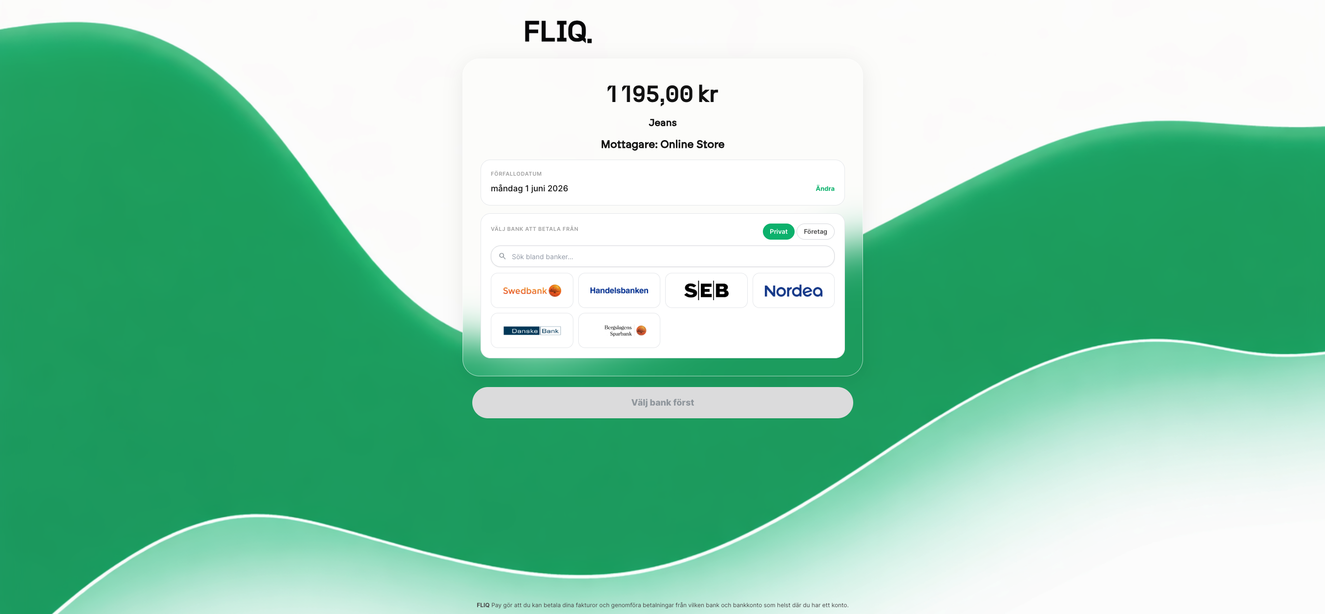 FLIQ invoice payment — selecting bank