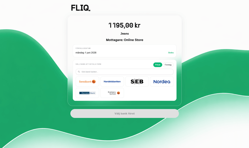 FLIQ invoice payment — selecting bank