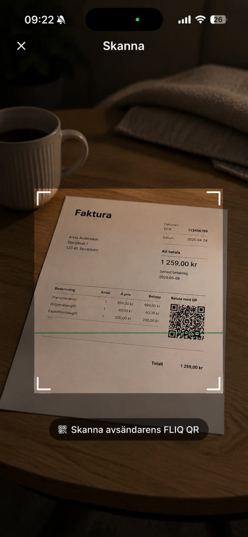 FLIQ app — paying an invoice