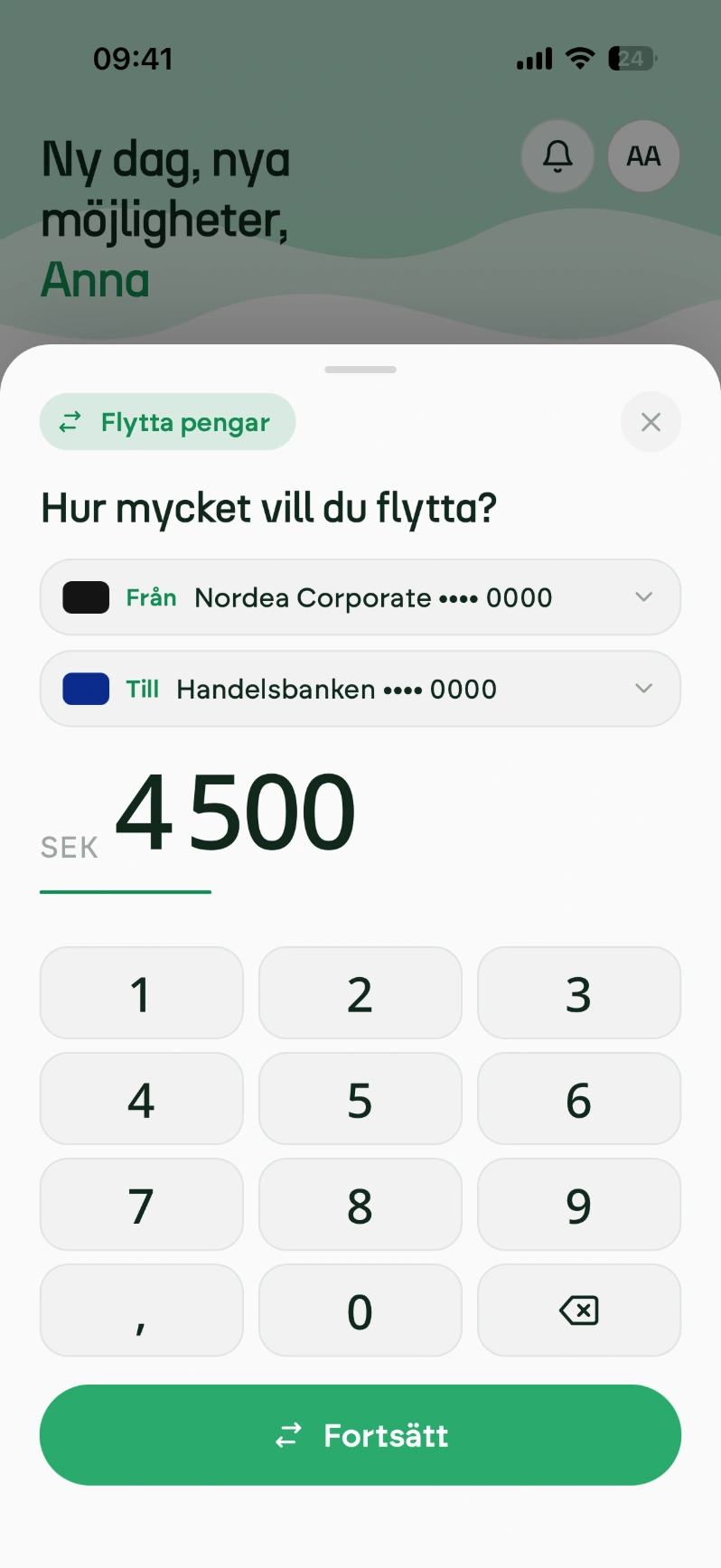 FLIQ app — moving money between accounts