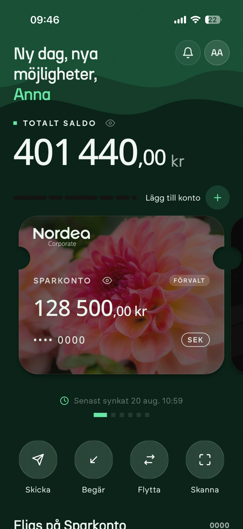 FLIQ app — account overview, dark mode