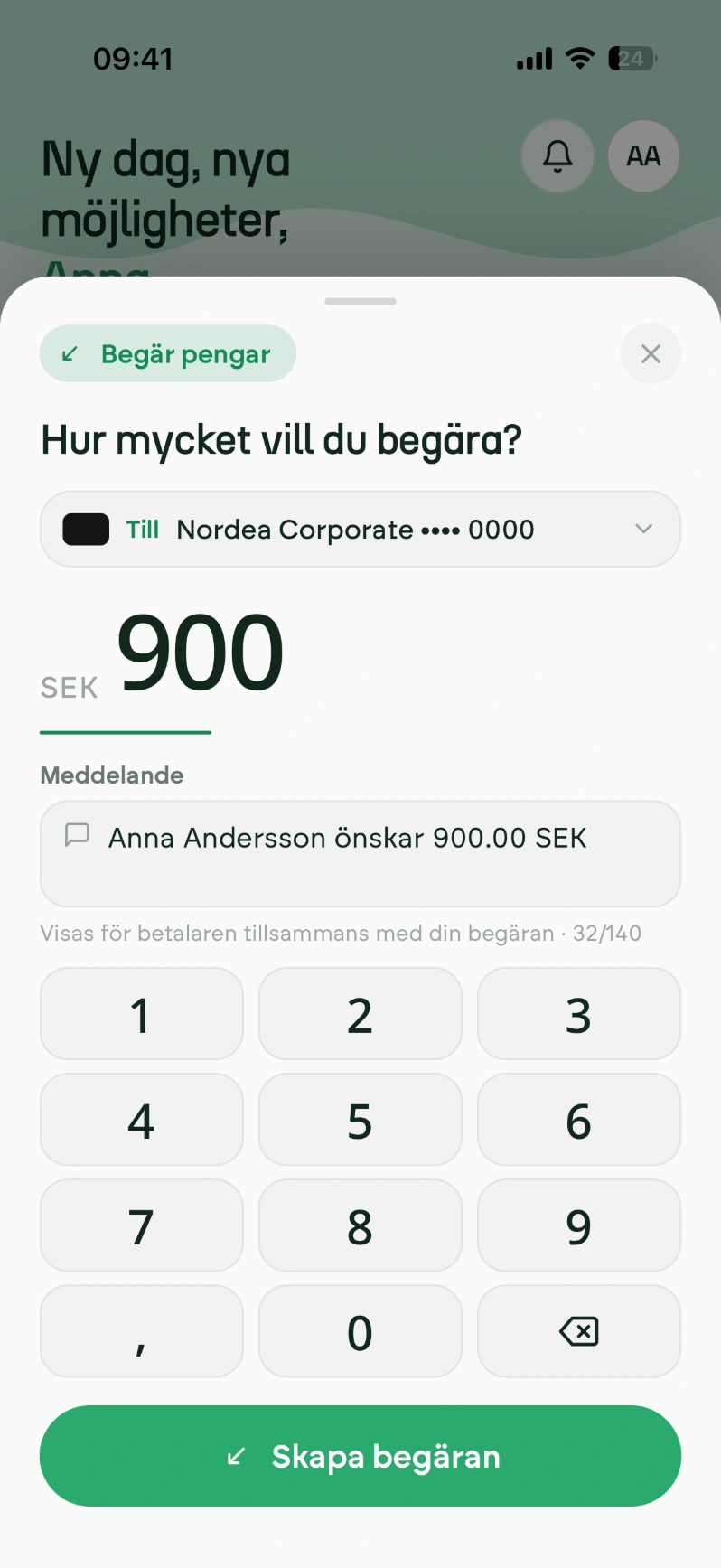 FLIQ app — requesting money, light mode
