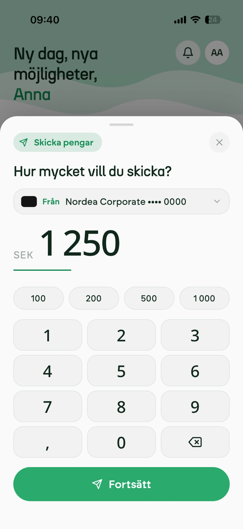 FLIQ app — sending money, light mode