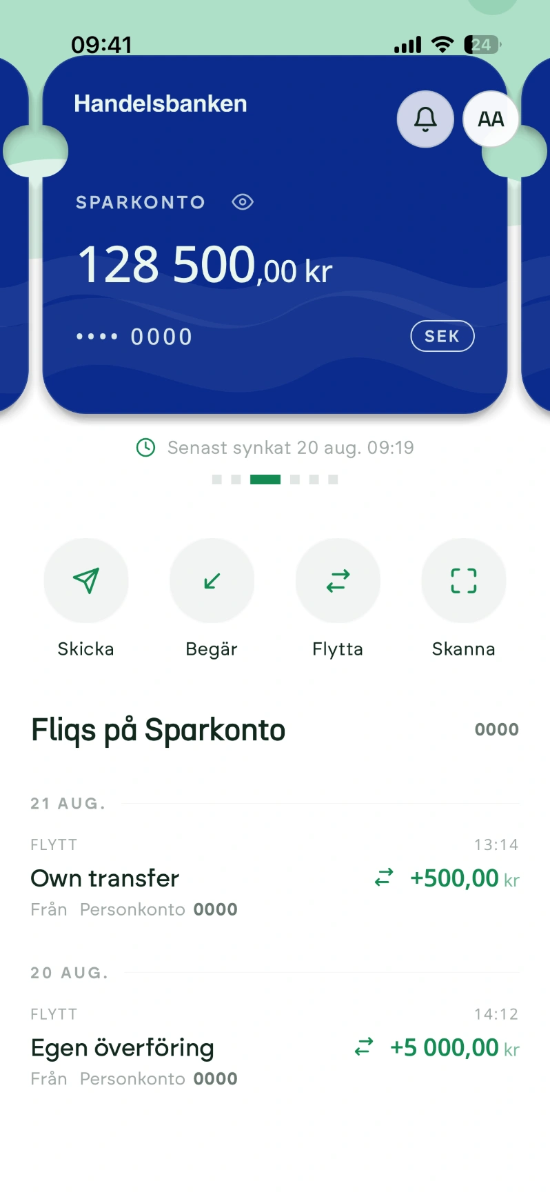 FLIQ app — transaction list, light mode